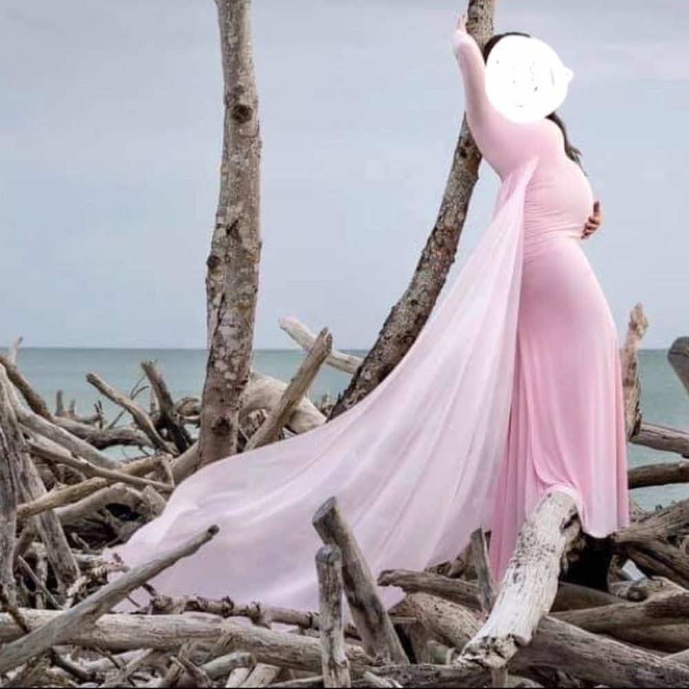 Pink - Maternity Dress - Long Sleeves - Long Train
